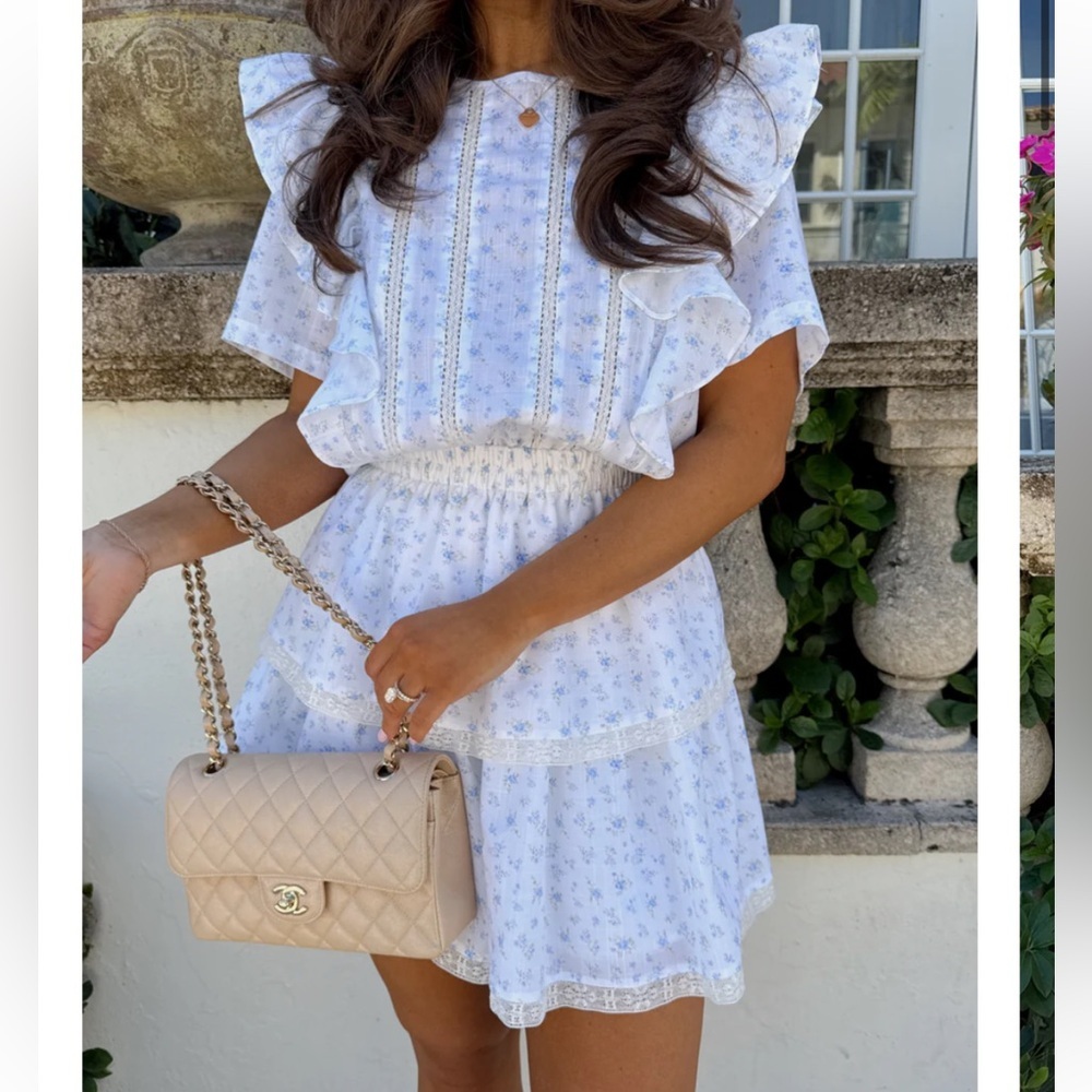 White Floral Ruffle Mini Dress - Picture 2 of 6